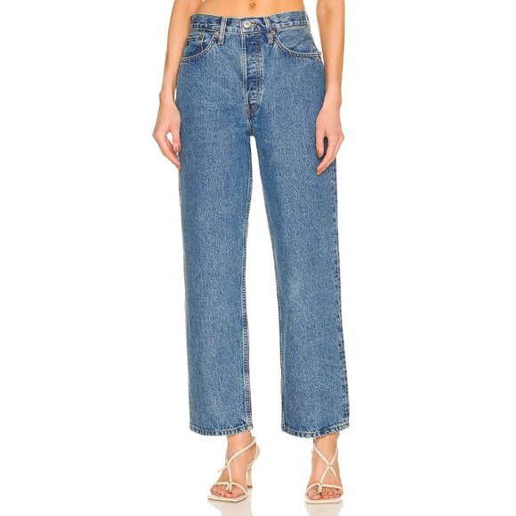 RE/DONE Womens Originals 90's Crop Low Slung Boyfriend in Bleu Mere Size 32 - Picture 1 of 9